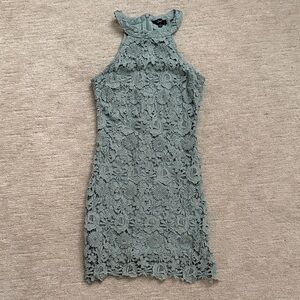 Lulu's Floral Lace Mini Dress in Blue